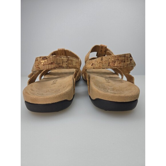 Vionic Amber-Tan Adjustable Sandals Cork Look, Gold Foil Accents Women's Size 10 - Picture 6 of 12